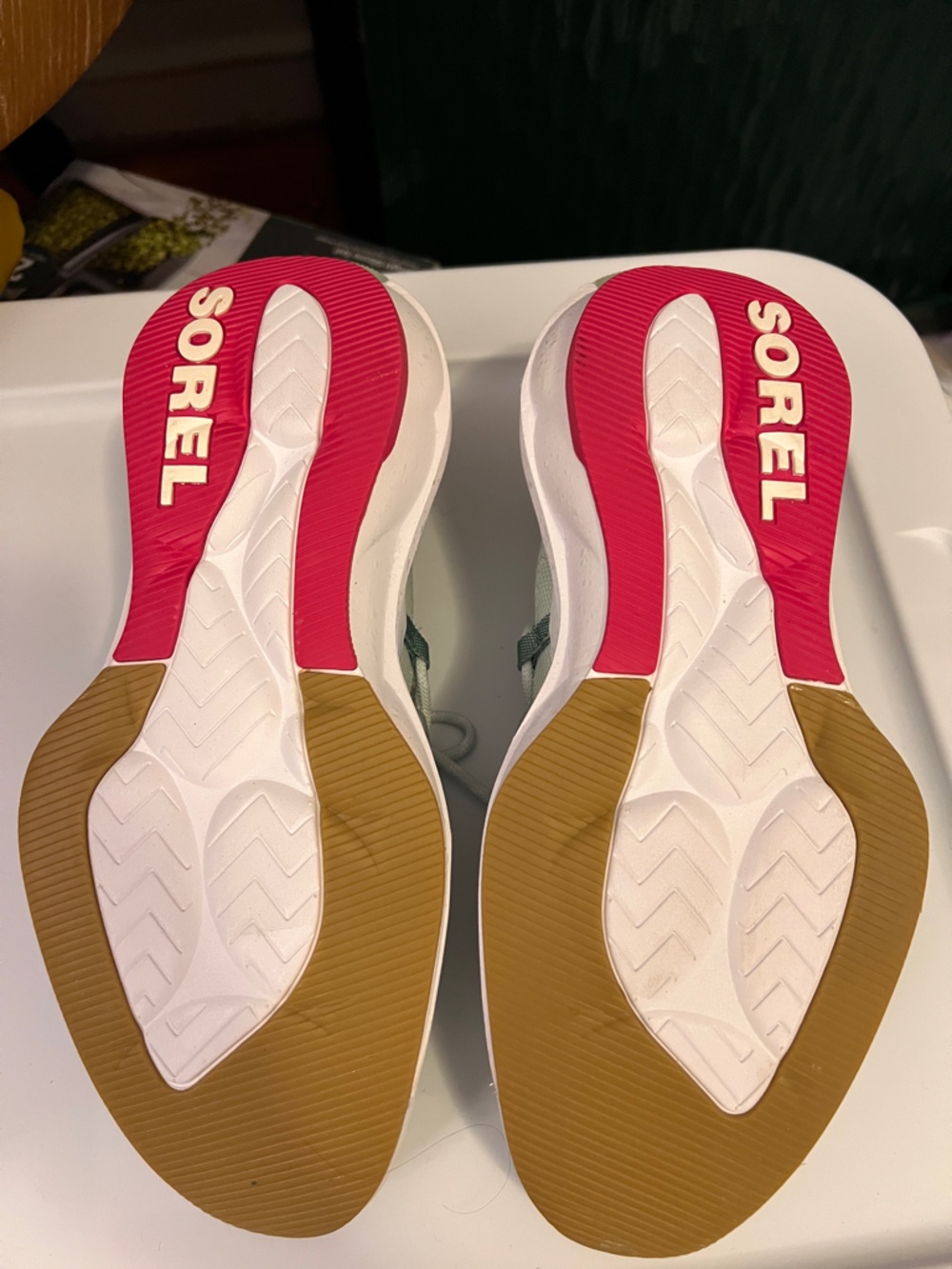 Sorel Mint Knit Lace-Up Women’s Sneakers with Gum and Pink Accents - Picture 11 of 14